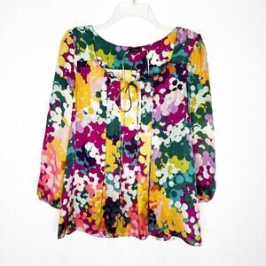New Leifdottier 100% Silk Watercolor Peasant Blouse Top 8